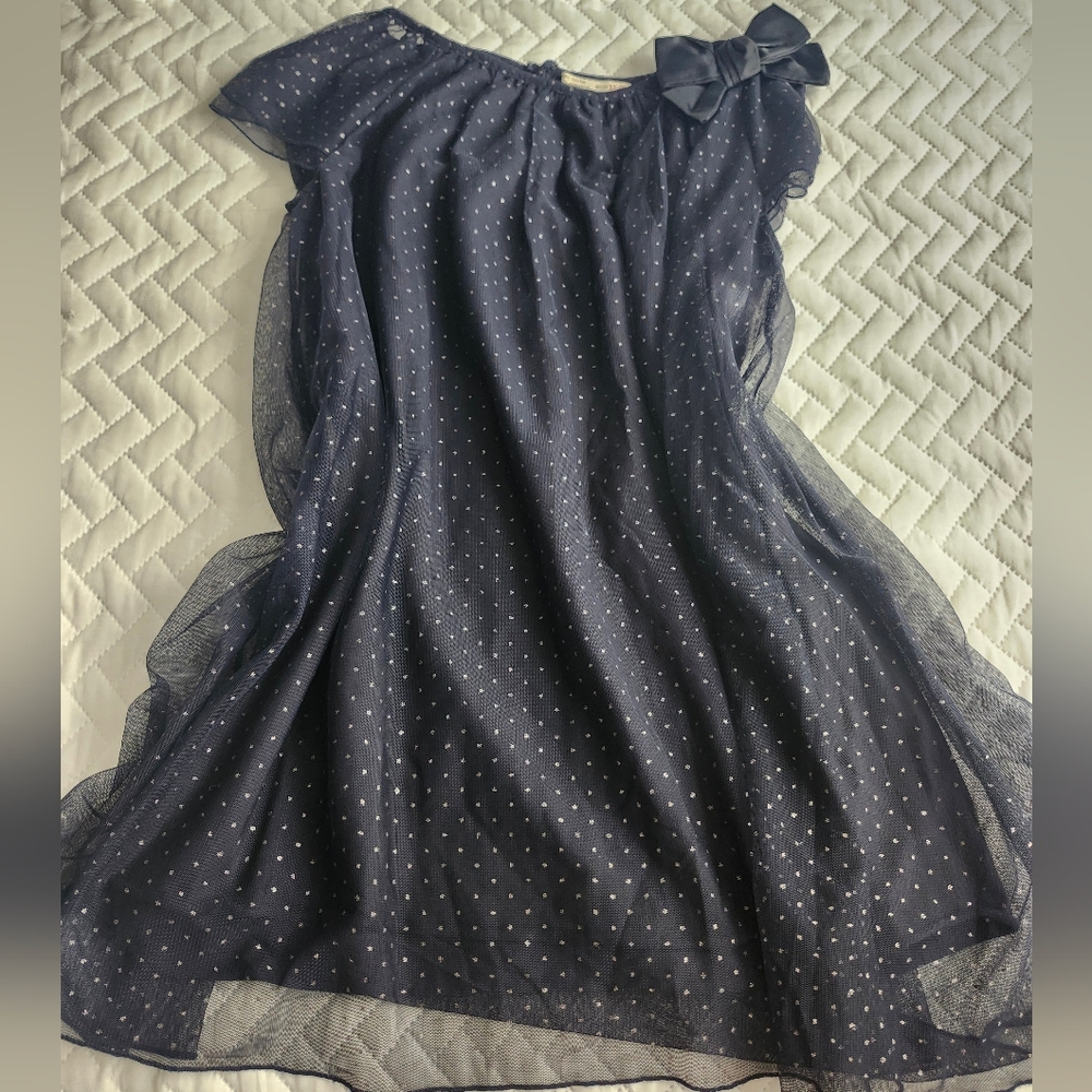 Zara Navy Blue Polka Dot Dress with Bow 11-12